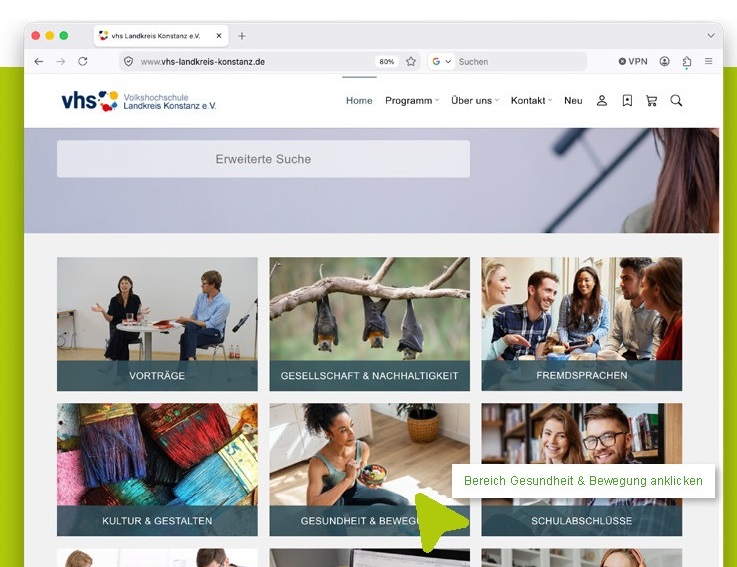 Öffnet die Seite 'So finden und buchen Sie Ihren Kurs auf unserer Webseite'